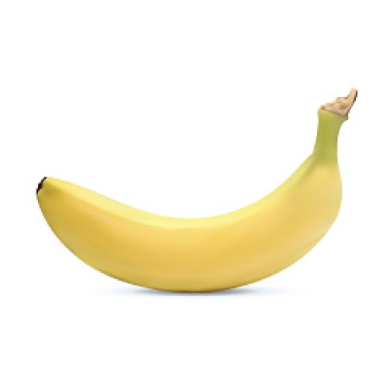 A banana on a plain background viewed horizontally from the side. The stem is on the right side. The banana casts a very slight shadow immediately underneath it. Kenny Peng
