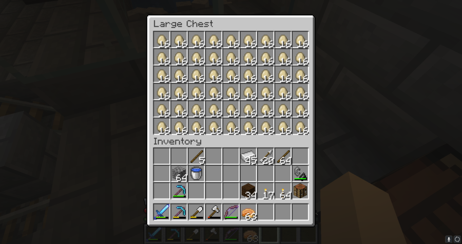 A screenshot of someone opening a chest in Minecraft to reveal that it is full of eggs. Sameer Riaz